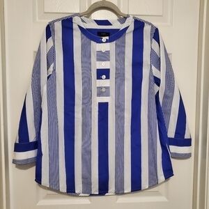 J. Crew Re-Imagined Poplin Tunic Top Womens S Blue White Stripe Cotton Pu…